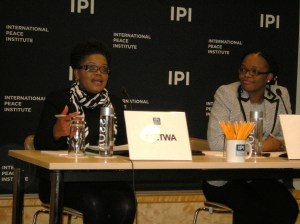 Beatrice Mtetwa, left, speaking about Zimbabwe at the International Peace Institute, with Mireille Affa'a-Mindzie of IPI. Photo by Barbara Borst